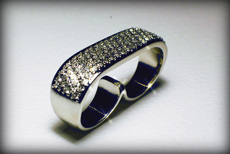 diamond - silver - 2 finger ring - visao